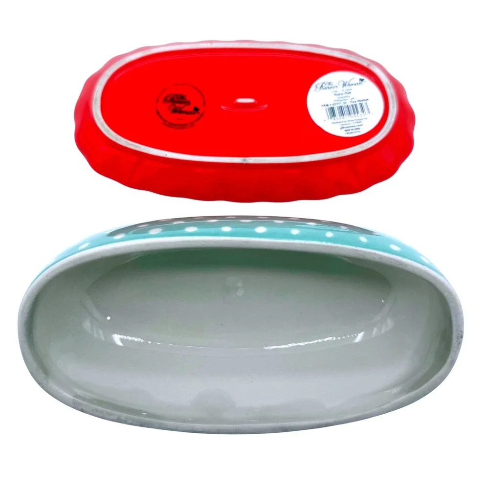 The Pioneer Woman Flea Market Floral Butter Dish Butterfly Red Turquoise 6.5